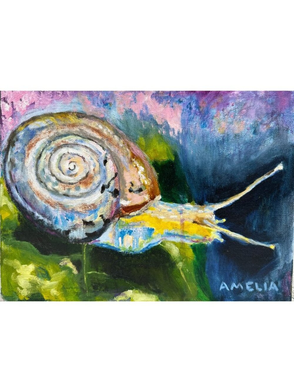 Original Art Painting OOAK Snail Garden Wall Decor Gallery Wrapped Whimsical